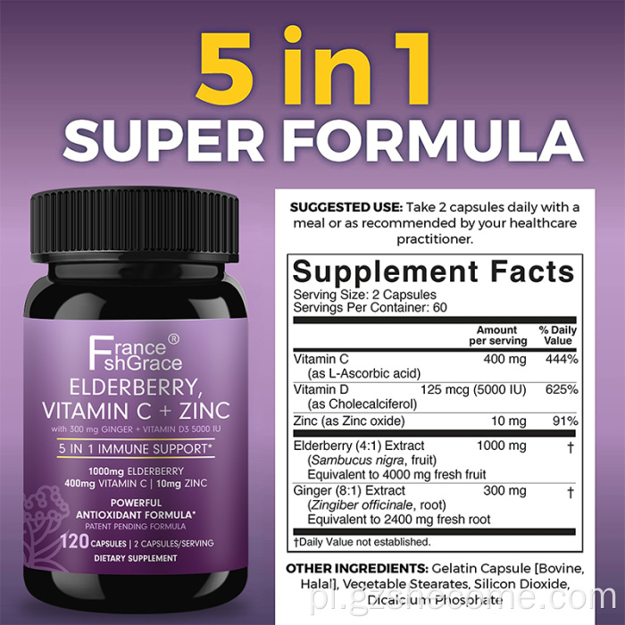 Sambucus Elderberry Support Support Support Bronberry 120 kapsułek